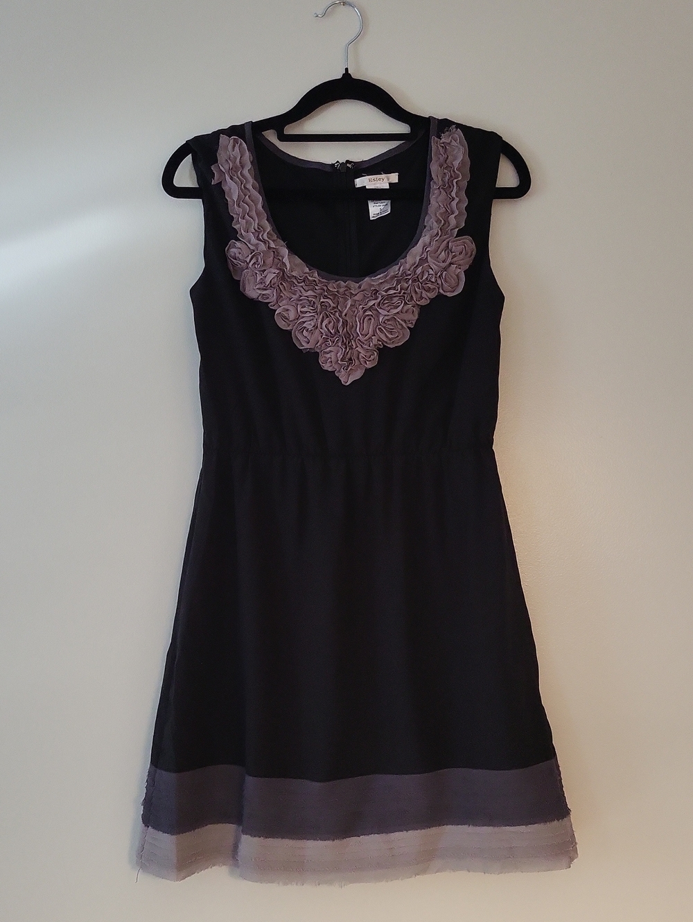 Black Mini Dress with Light Purple Floral Applique